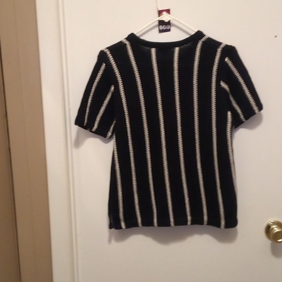 NWOT - Theory Knit Navy Blue & White Striped Short Sleeve Pullover Top - Medium - Picture 6 of 6